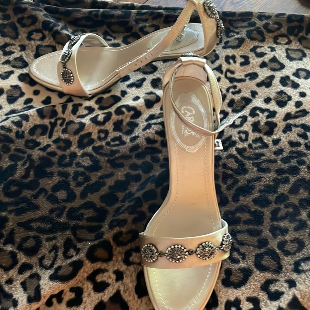 Gorgeous Carlos Santana high heeled sandals with jeweled front band and back